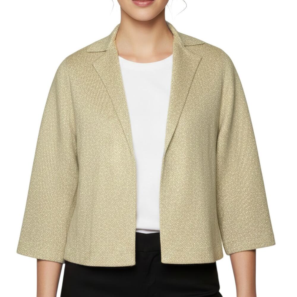 Chico's Light Gold Metallic Knit Cropped Bolero Cardigan Top 0 Small